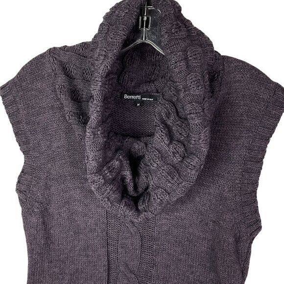 Berretti Wool Blend Cable Knit Sz Med Sweater Tunic Cowl Neck Sleeveless Womens - Picture 4 of 8